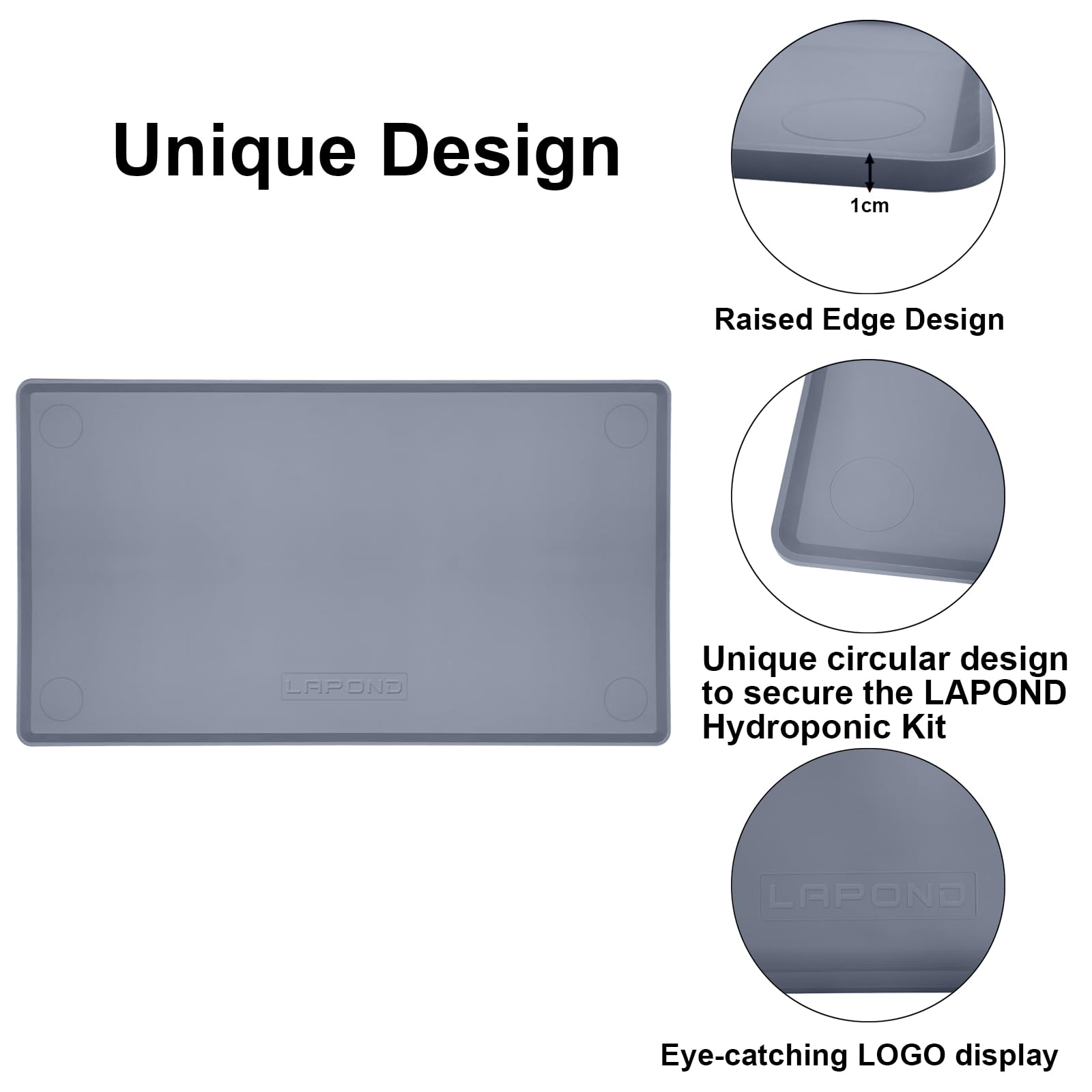 Tapis en silicone imperméable pour système de culture hydroponique d'intérieur, facile à nettoyer et antidérapant, 100 x 60 cm, gris