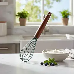 Fuê Fouet Batedor De Ovos De Silicone Cabo De Madeira Verde