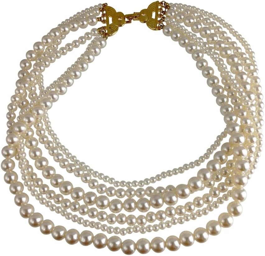Six Multi Strand Off White Imitation Pearl Collar Necklace For Women 17 1/2" Fashion Necklaces Trendy Accessories Stylish Additions