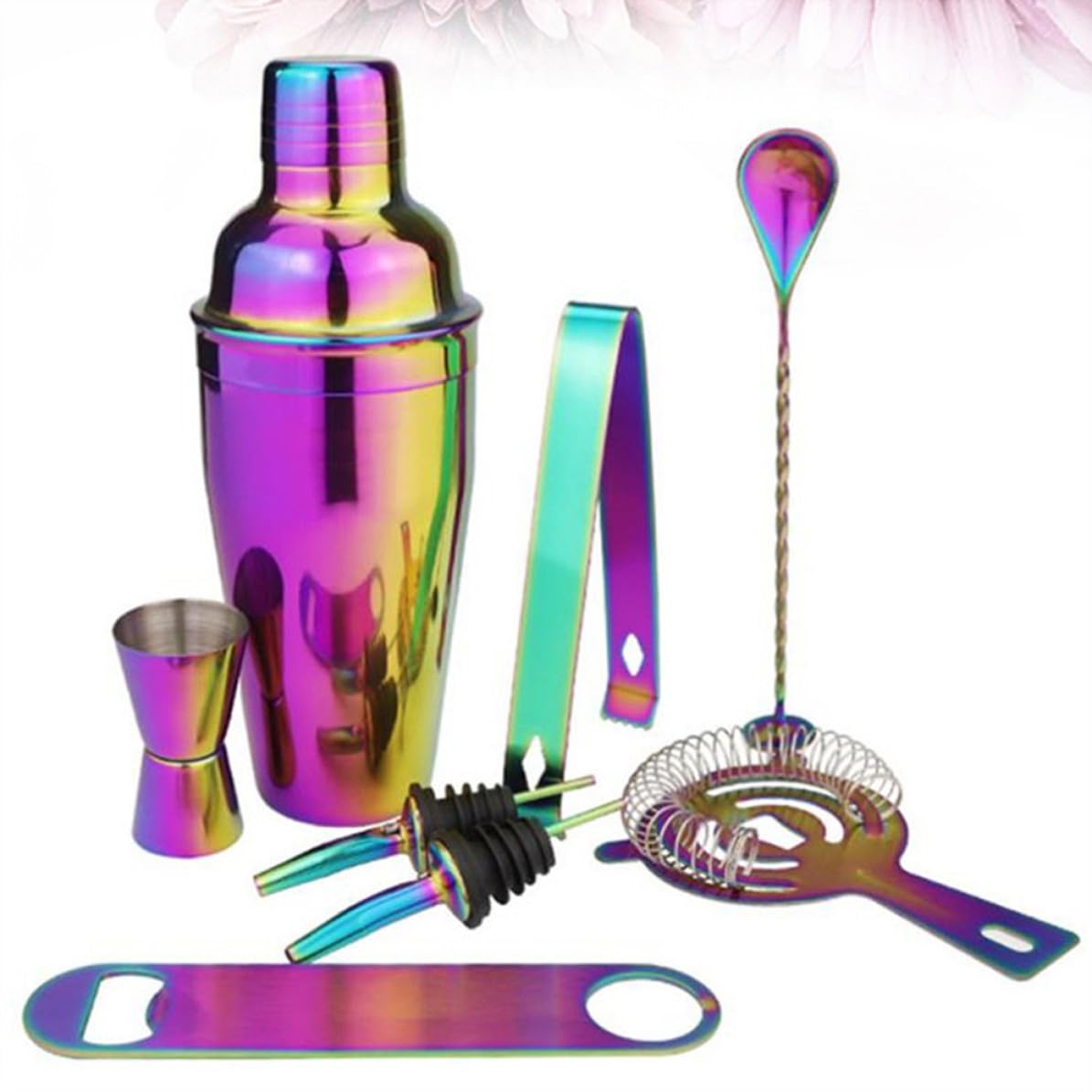 8piezas Cocktail Shaker Profesional Acero Inoxidable con Utensilios de Bar Placa de Colores de Mezcla para Bar Hogar Fiesta y Regalo