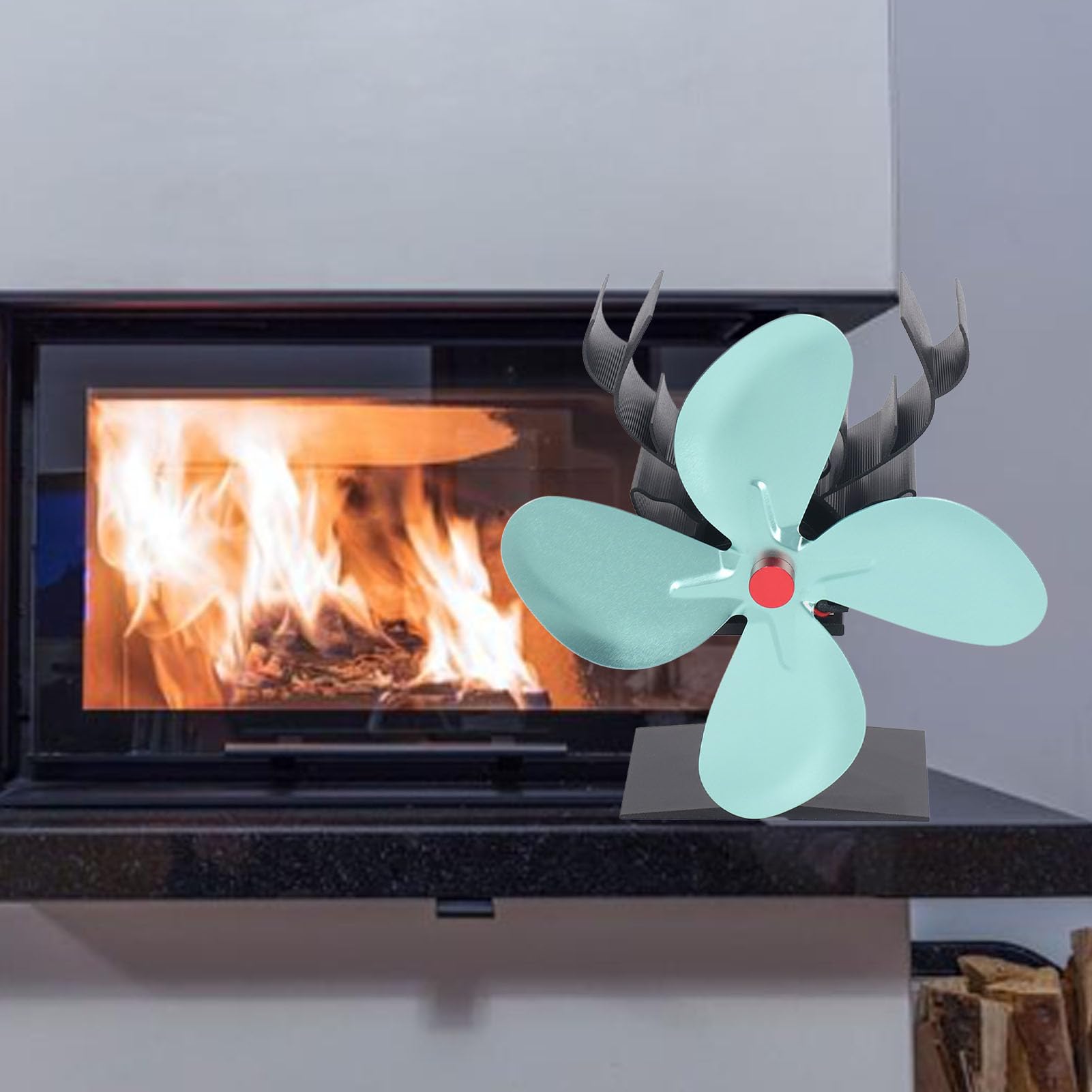 mingzhe Ventilatore per Camino Ventilatore per Stufa a Legna Alimentato a Calore 4 Pale in Stile Natalizio Decorazioni Natalizie - Lega di Alluminio Resistente