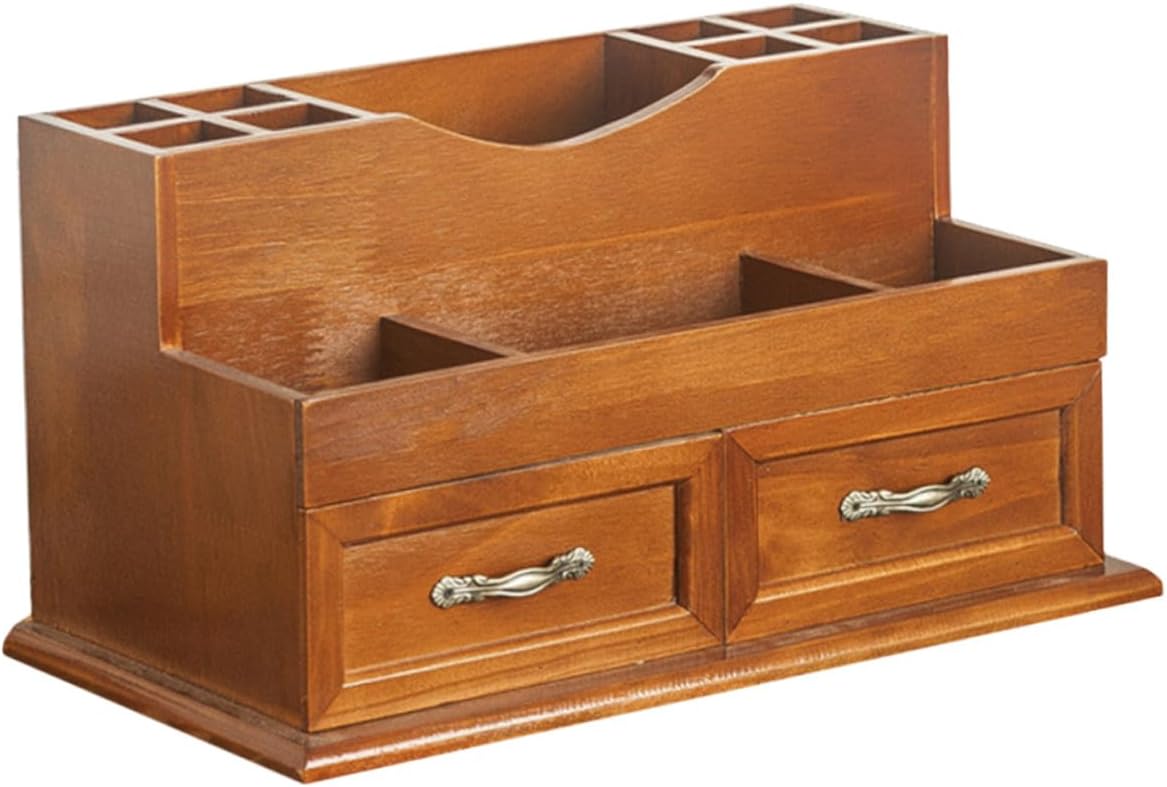 Vintage Wooden Desktop Organizer with Multi-functional Drawer Design Large Capacity Jewelry and Sundries Storage for Bedroom Office Retro Style Practical Storage Shelf