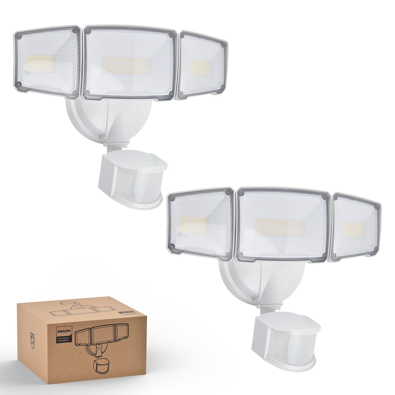 Philips 72W 7400LM LED Security Lights w/PIR Motion Sensor Outdoor, 5000K Daylight Dusk to Dawn Aluminum Flood Light, 3 Adjustable Heads, Waterproof for Garage, Yard, Porch