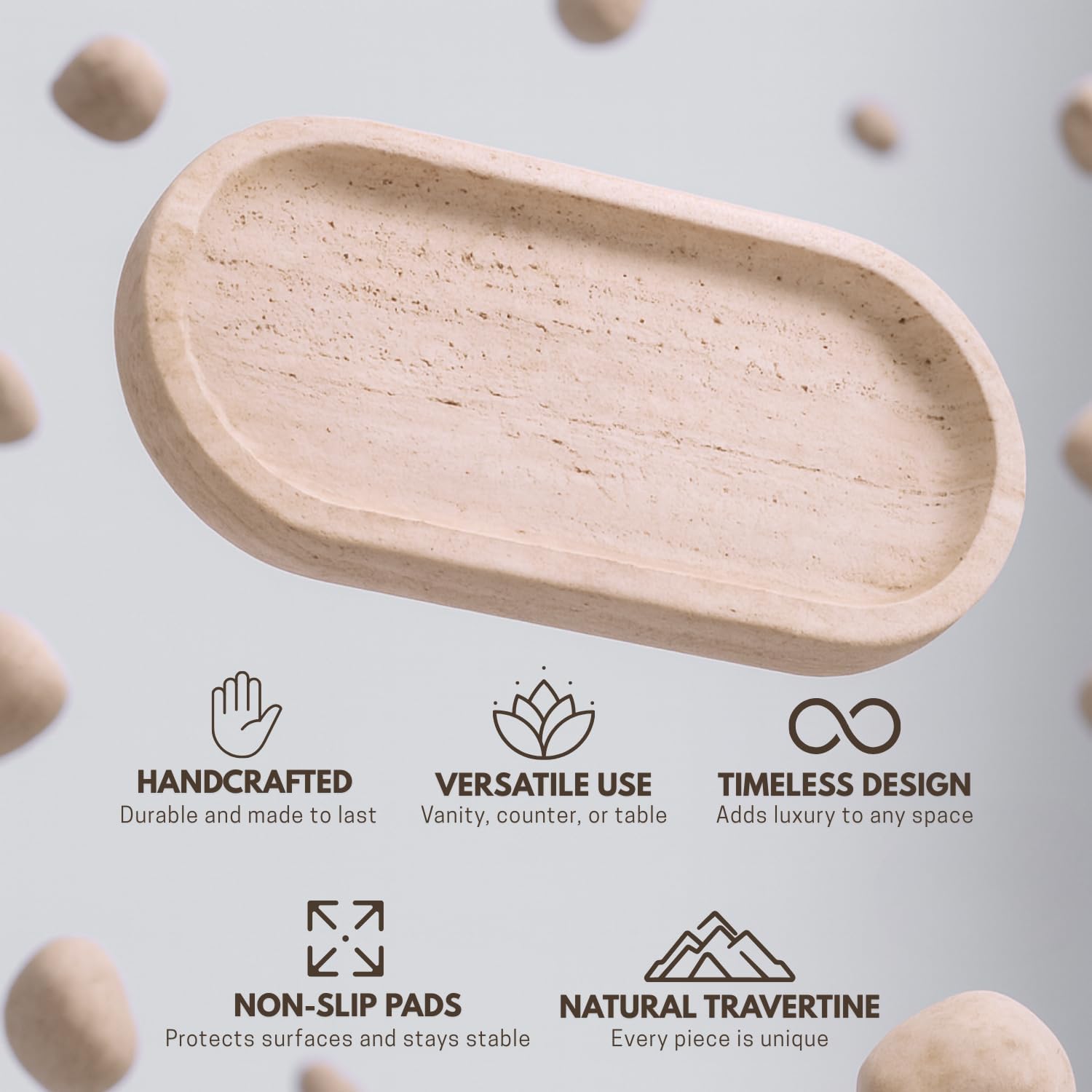 Handcrafted Travertine Tray – Bathroom Counter Organizer, Jewelry Tray, Perfume Organizer & Decorative Tray for Vanity Accessories, Coffee Table Decor & Bathroom Countertop (Oval, Natural)