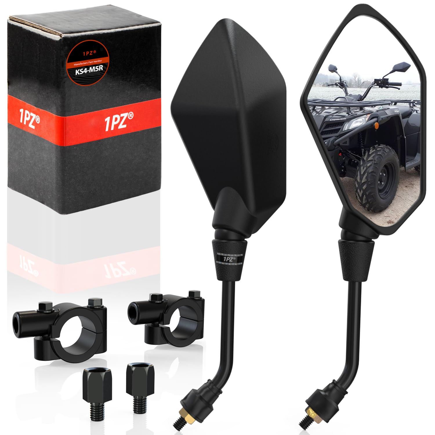 (MM3) UMPARTS 360 Rotation Rearview Mirror Bracket Holder Clamp w/ 7/8" Handlebar Mount 10mm Adaptor for Polaris line of ATVs Dirt Motor Bike Cruiser Chopper