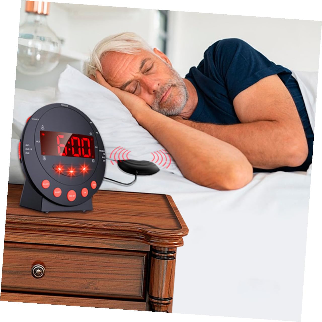 Reloj Despertador Vibración Fuerte con Luz Intermitente para Sordos y Personas con Sueño Profundo Multifunción para Dormitorio Oficina y Hotel de Volumen y Brillo