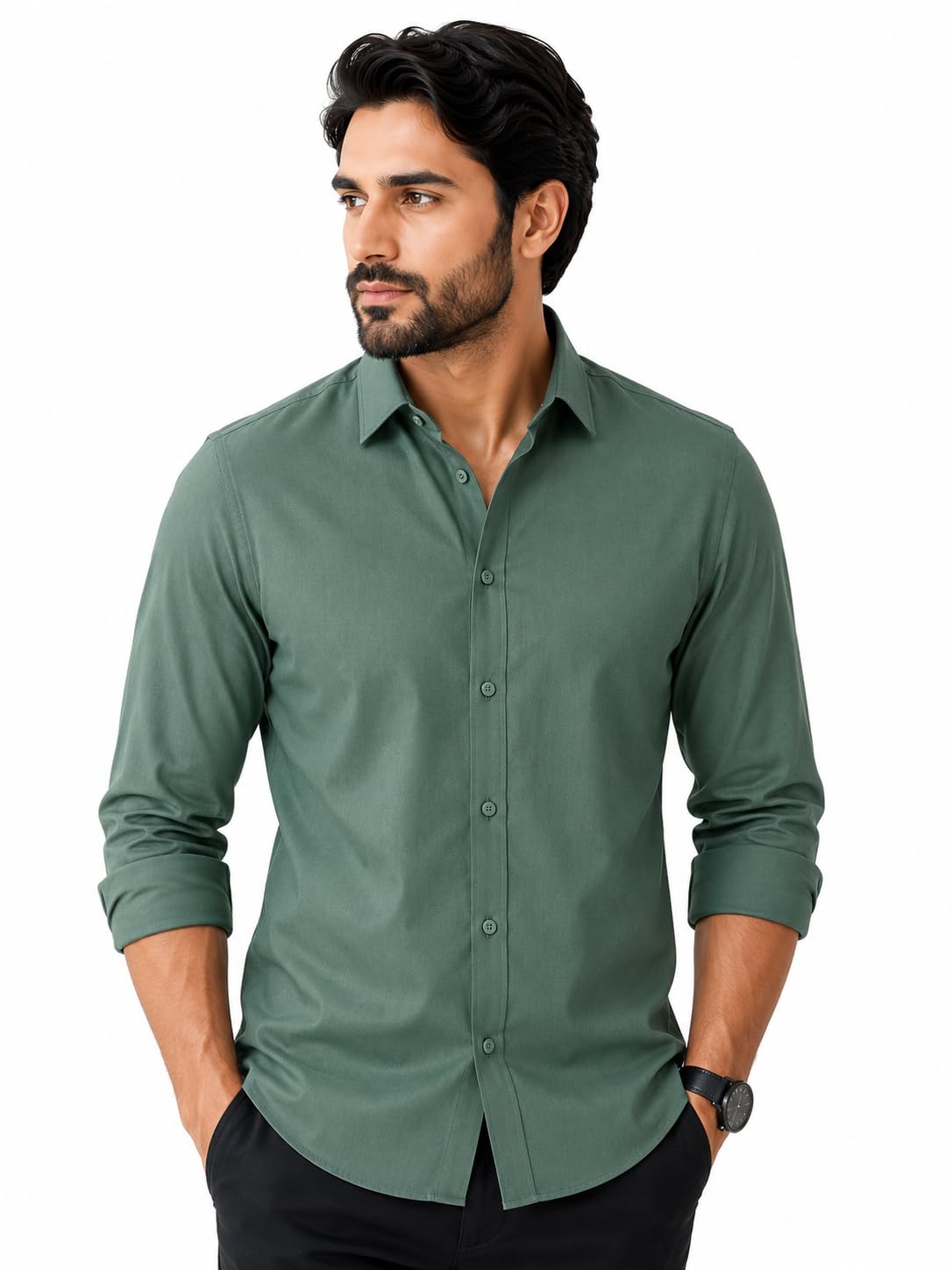 palak fashion Men's Premium Unstitched Cotton Blend || 2m || Fabric for Shirt Fabric for Shirt (Dark Green)-picture-34