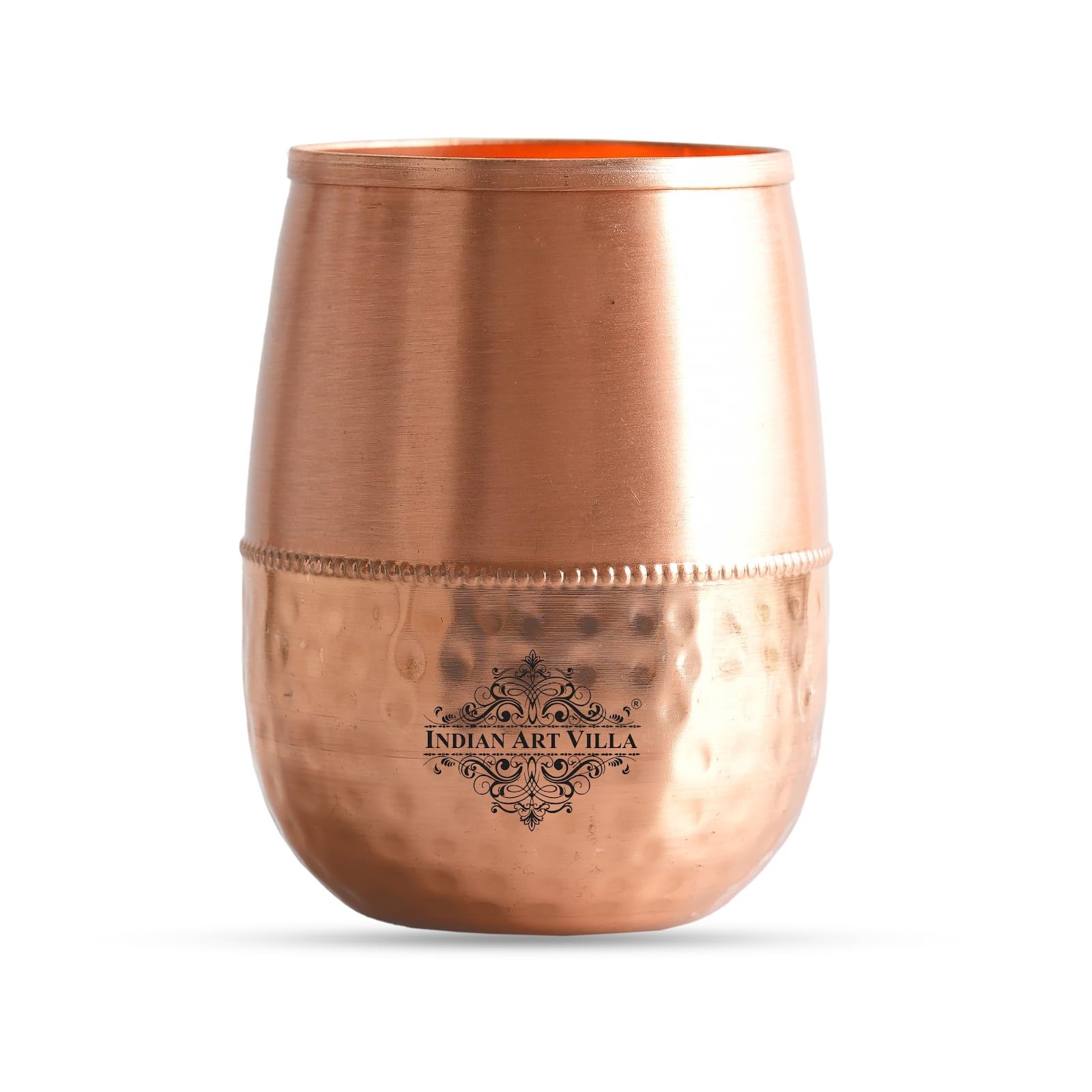 INDIAN ART VILLA Copper Dome Shape Tumbler, 350 ML, Ayurvedic Copper Drinkware for Daily Use, Water & Traditional Beverages, Gift Item for Home, Restaurant & Special Occasions, Set of 1