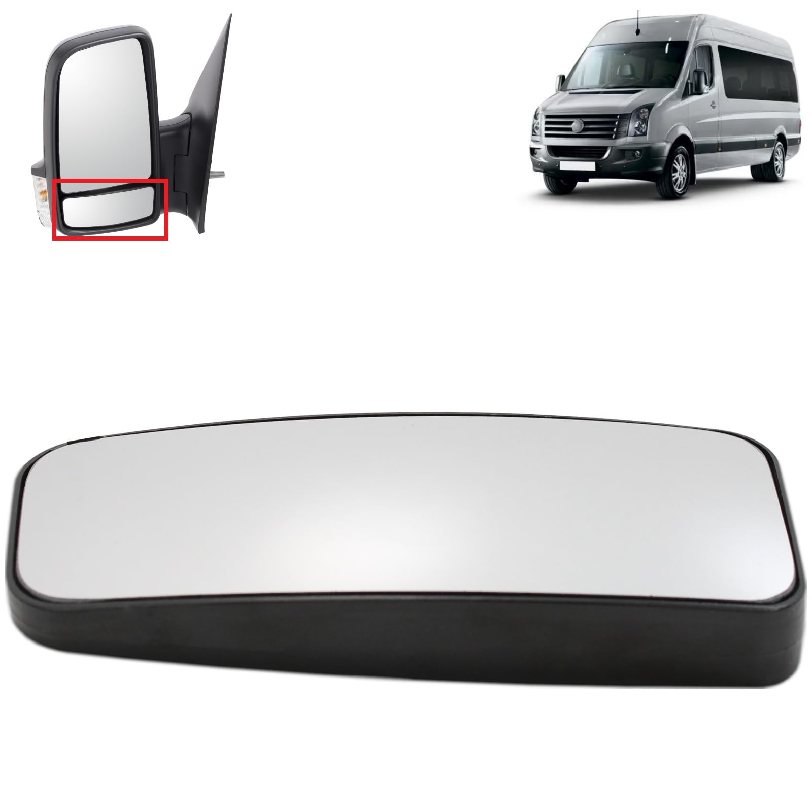 Wing Mirror Lower Glass Left Non-Heated For Mercedes Sprinter Volkswagen VW Crafter 2006-2018 A0028111933 2E1857587A 28111933, Wing Mirror Glass + Back Plate