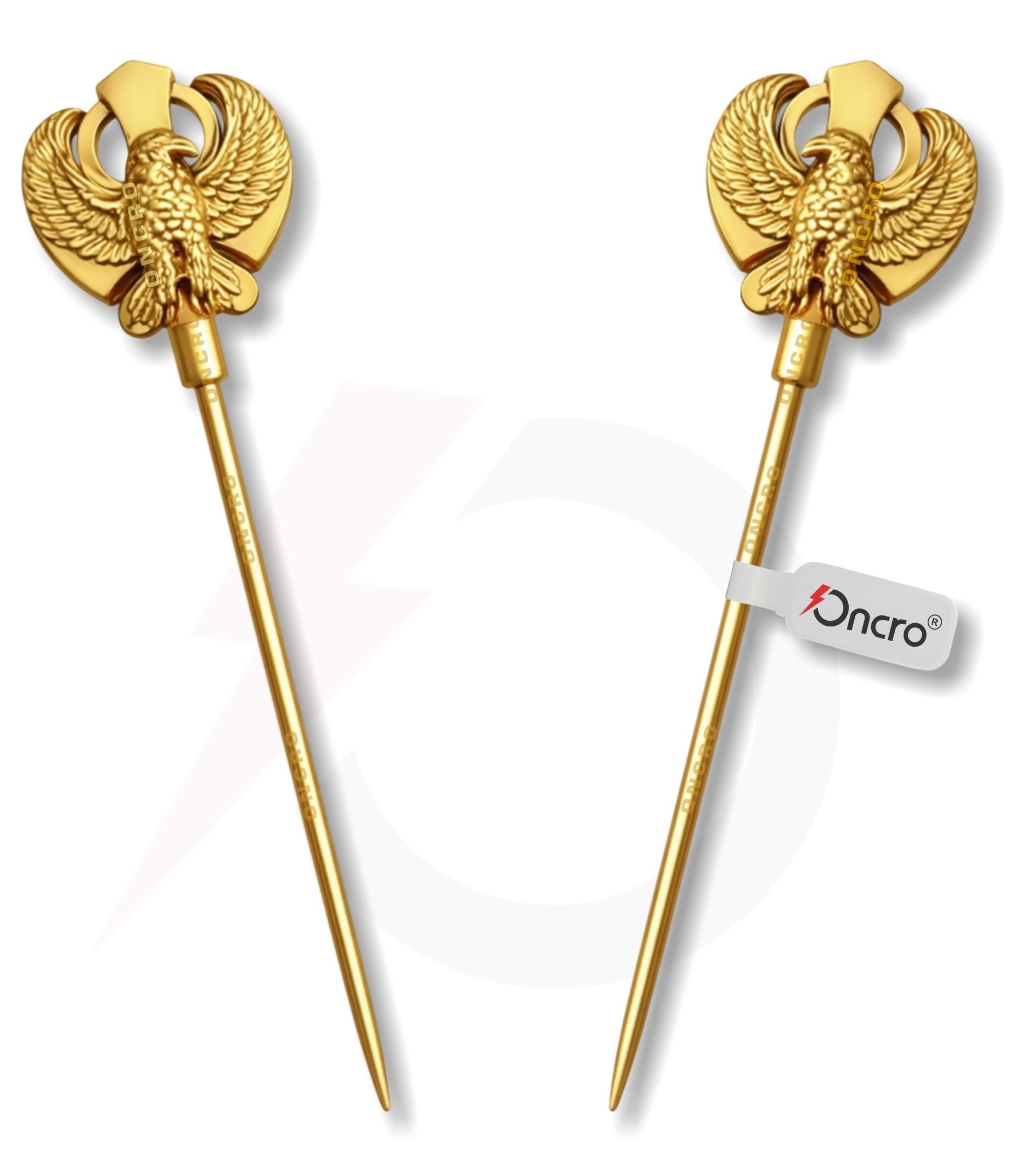 Sikh Gold Eagle embossed Khanda Baaz Baaj Turban Salai Pin Stick Needle Hair Dastar Dumala Religious Punjabi Sardar Ji Pag Patka Parna Pagri 5ks Alloy Metal Boys Girls Men 7 Inch-image-2