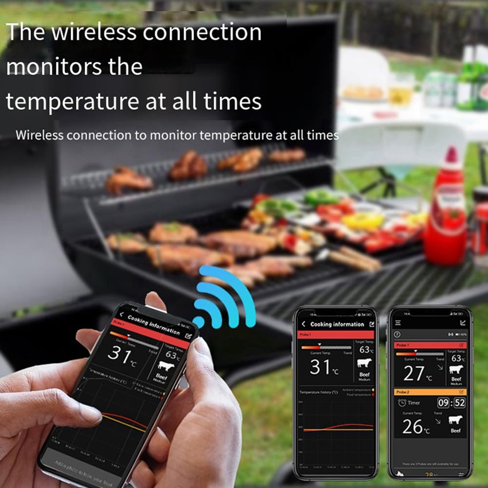 Termómetro de Barbacoa de Carne Remoto Inalámbrico WiFi Digital Recargable Inteligente para Ahumador de Parrilla de Horno