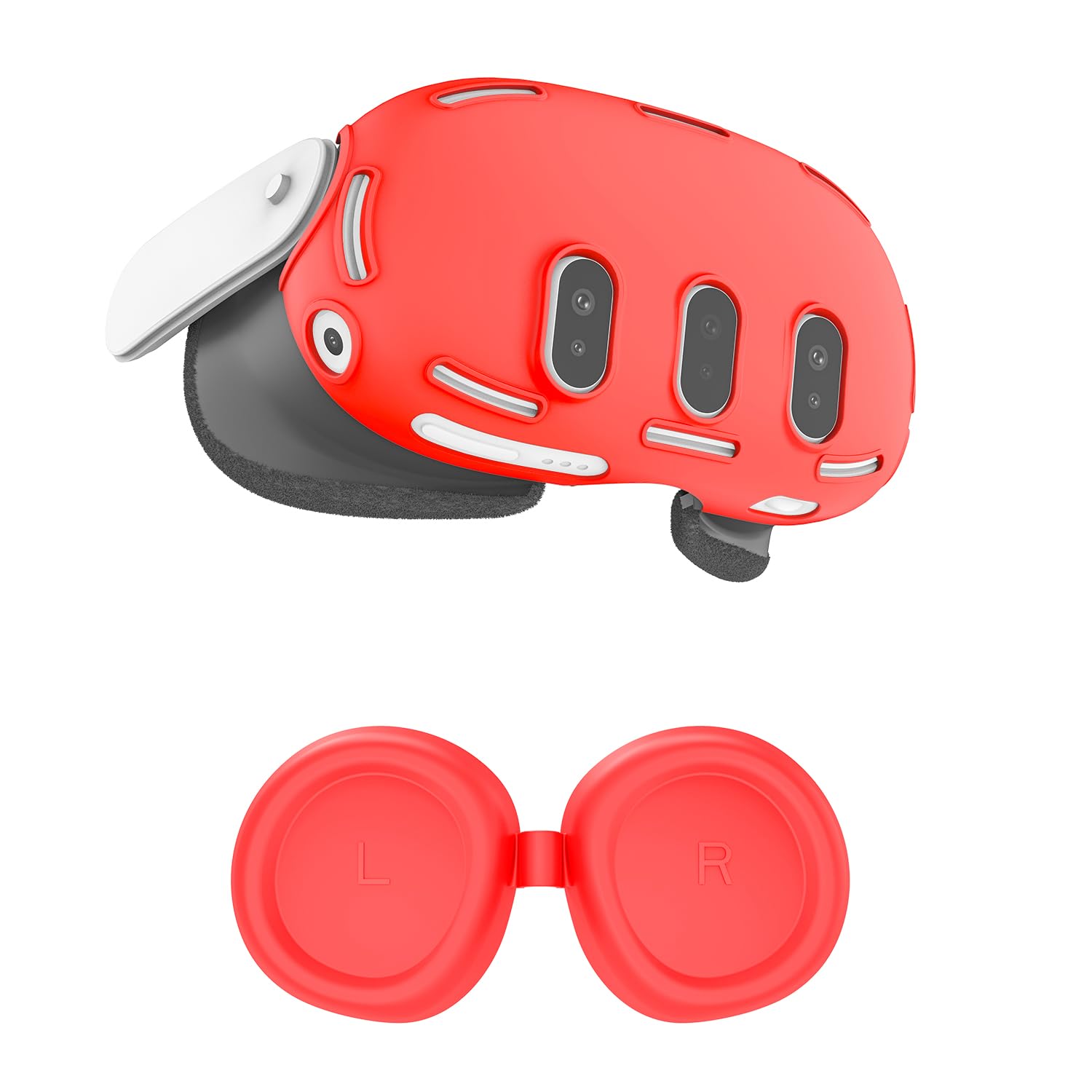 Relohas Deluxe VR Accessories for Meta Quest 3, Safe 2 in 1 Silicone Case Set for Oculus Quest 3, Include Upgrated Lens Protector, VR Shell No Signal Disturbance Cover (Red)-image-48