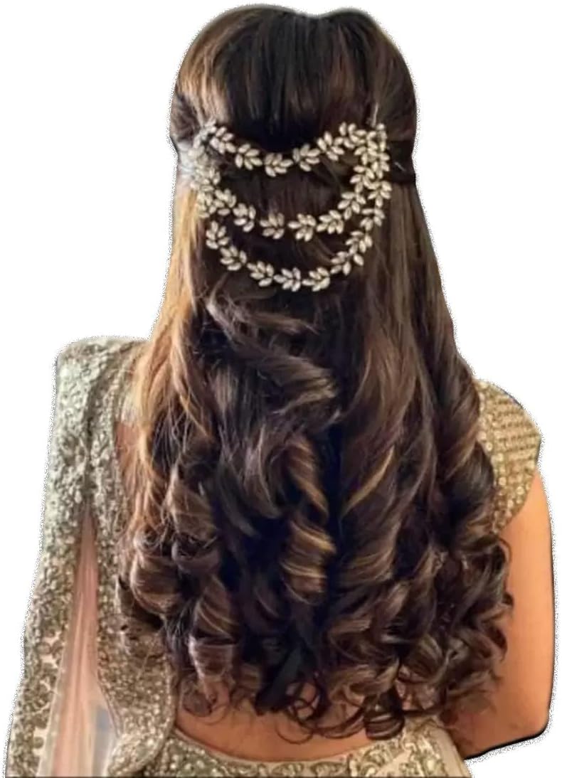 Imaashi Rhinestone Kundan Work Wedding Tiara Headband Bridal Headpiece Hair Chain for Party Hair Accessories for Girls Women (White)