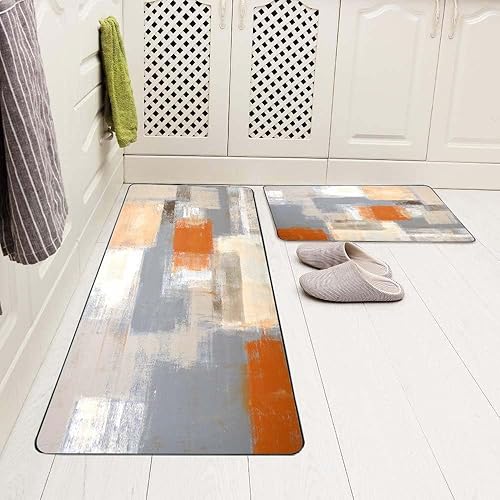 Vista 255 de TOMWISH - Tapetes de cocina para piso, color turquesa, gris, abstracto, pintura artística, 17 x 48 + 17 x 24 pulgadas, juego de alfombras de cocina