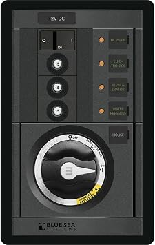 Blue Sea Systems 1408 Panel with m-Series Dual Circuit Plus Main and 3 Position CLB Vertical Circuit Breaker
