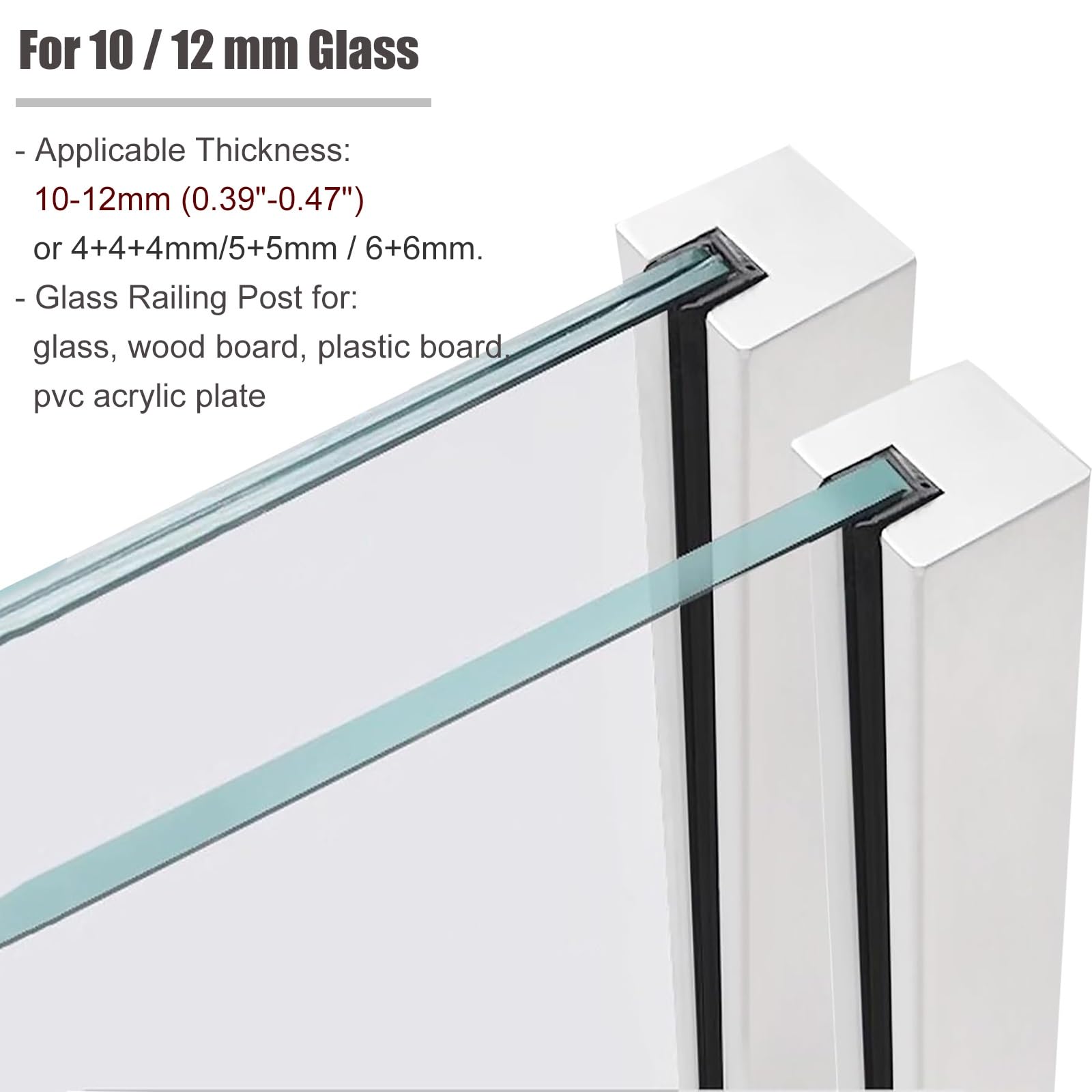 Kit de postes de barandilla cuadrada para paneles de 10 mm/12 mm, valla de acero inoxidable para escalones, balcones, grapas de diciembre, diseño de escaleras de patio