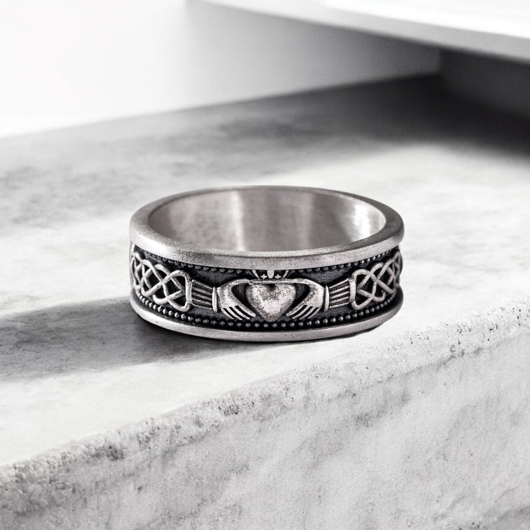 Claddagh Ring For Men or Women in 925 Sterling Silver, Classic Irish Mens Wedding Band with Trinity Knot & Oxidized Finish, Vintage Silver Jewelry, Symbol of Love Loyalty & Friendship Gifts For Him - Image 6