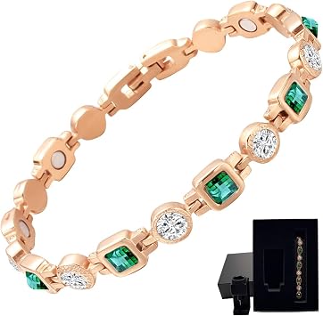 Magnetic Bracelet for Women, Ultra Strength Magnetic Bracelet Therapy Bracelet with 3800 Gauss Magnets & Dazzling Cut Crystals Stone, Adjustable Length with Included Sizing Tool