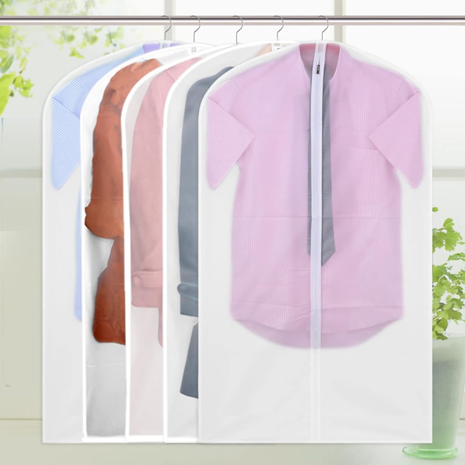 Cabilock 5pcs Foldable Clothes Cover Semi Zipper Garment Bag Washable and Space-saving Storage for Coats and Suits Small