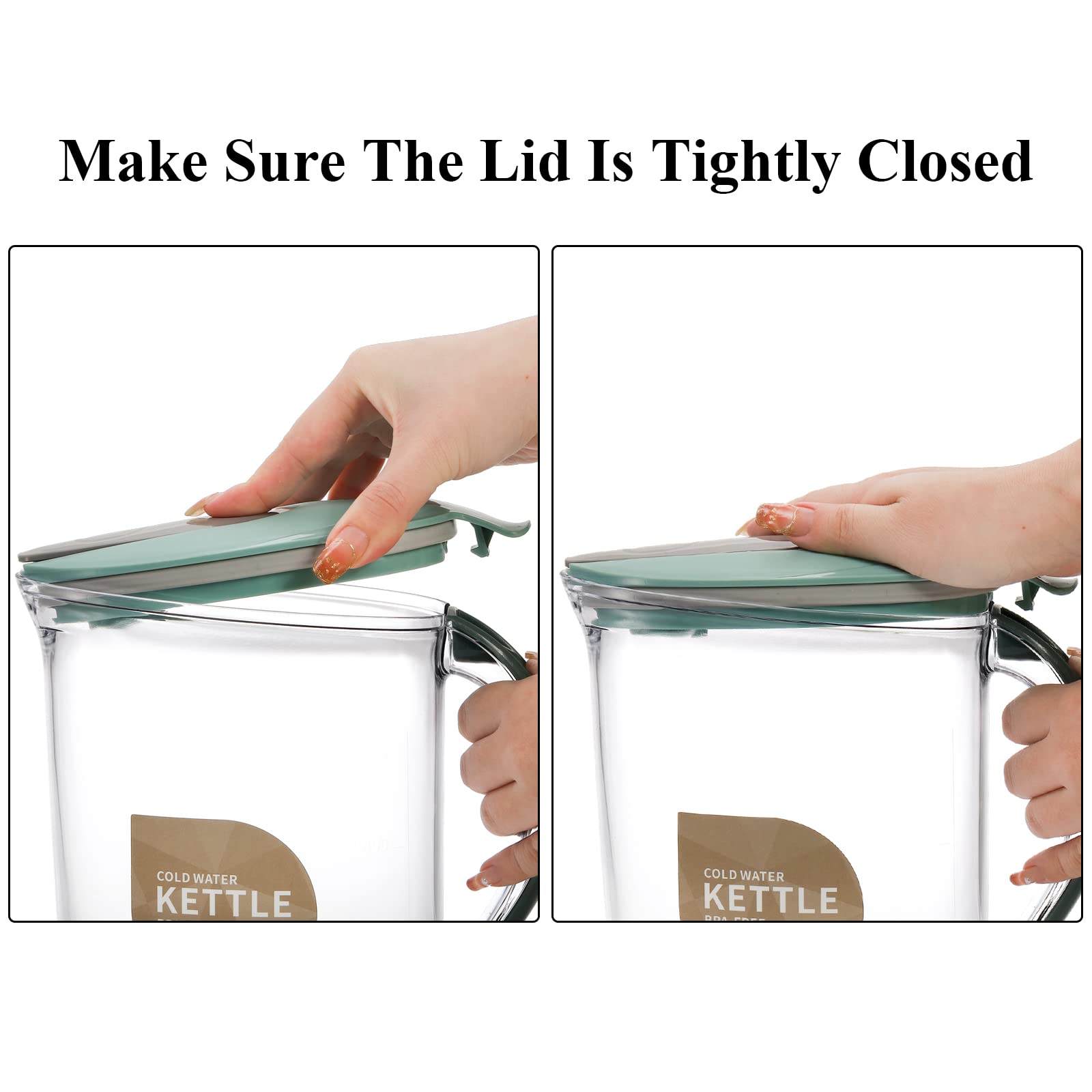 Coloch Paquete de 2 jarras de agua de plástico de 2 litros con tapa de boquilla abatible, recipientes de agua delgados transparentes para puerta de nevera, jarra de jugo con línea de escala para té