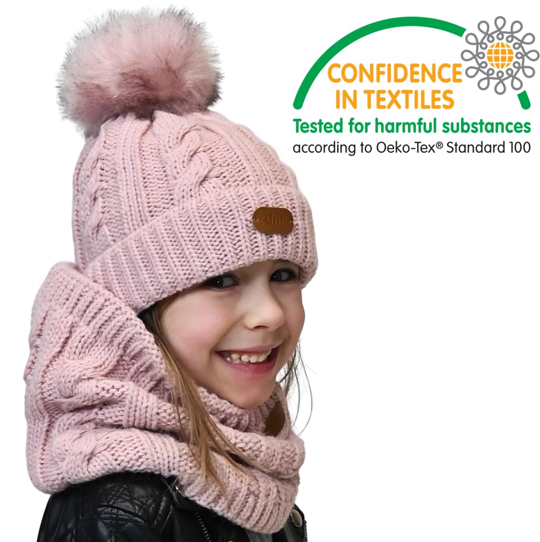 Alur Bonnet Fille et Garcon avec Pompon et Cache Cou Bebe - Ensemble Bonnet Echarpe Chaud et Universelle - Élastique en Douce Bonnet et Tour de Cou Enfant (A1)