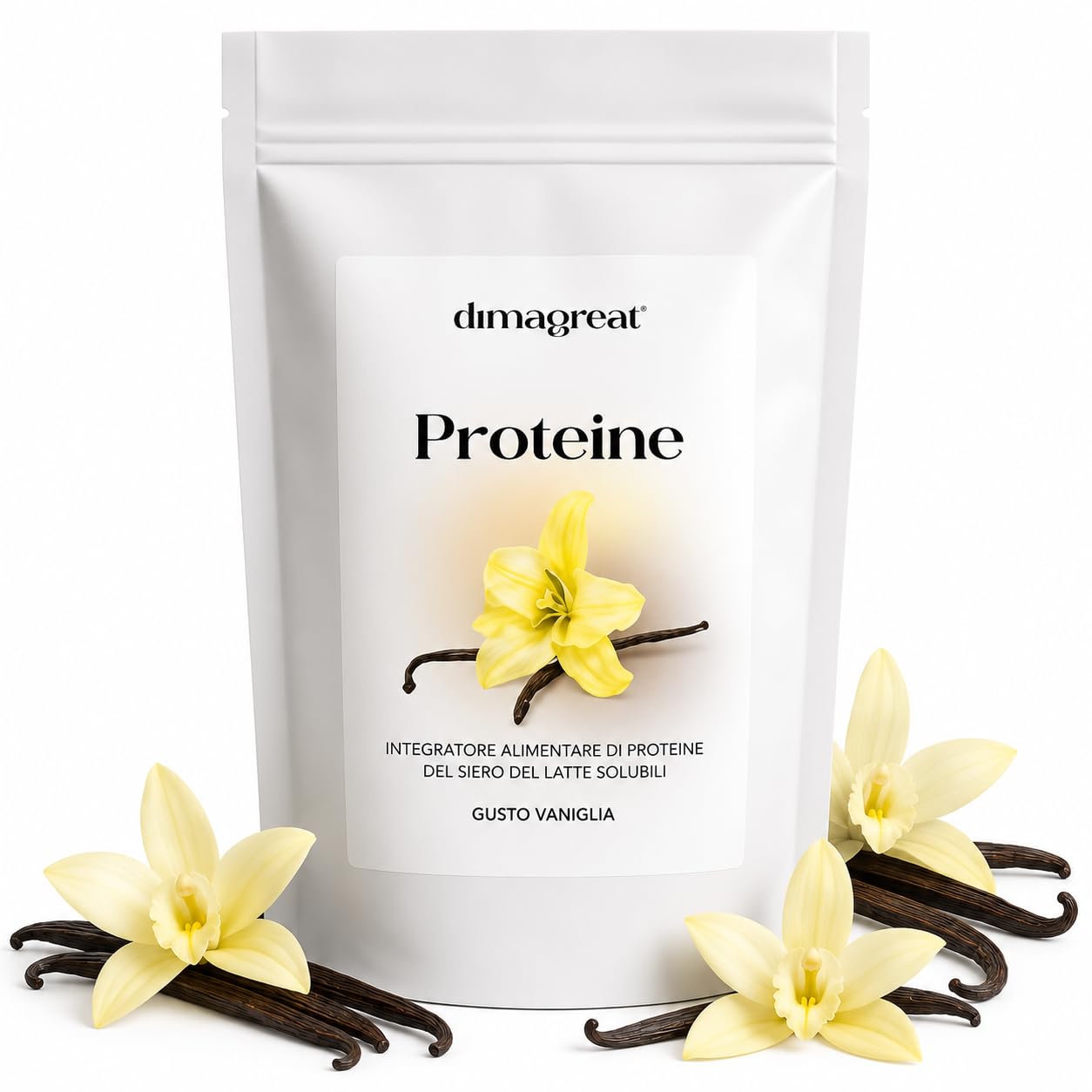 DIMAGREAT Proteine in Polvere Isolate 400g Gusto Vaniglia, Made in Italy - Con Citrullina, Acetil L Carnitina e Aminoacidi Essenziali (Vaniglia, 400g)