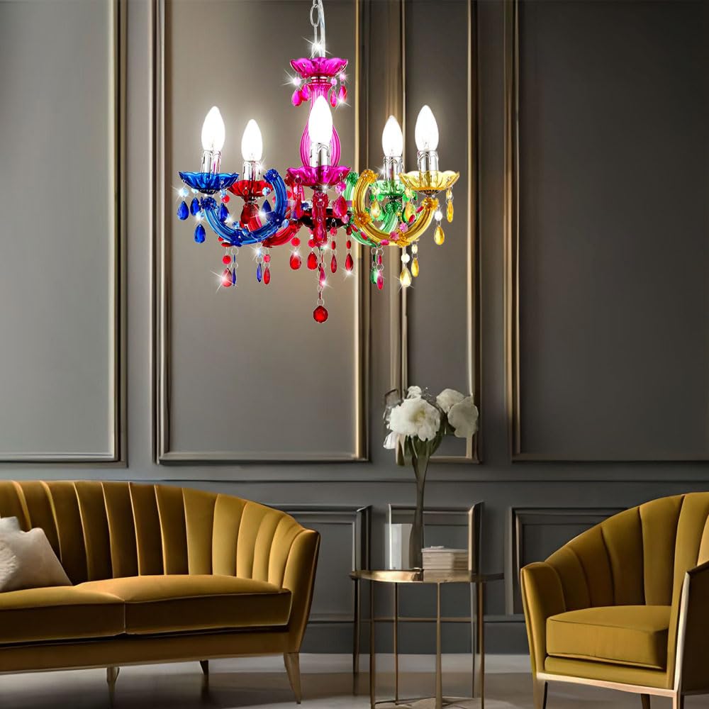 Kronleuchter Hänge Leuchte Decken Pendel Lampe Ess Zimmer Beleuchtung Luster bunt Globo 63118-5