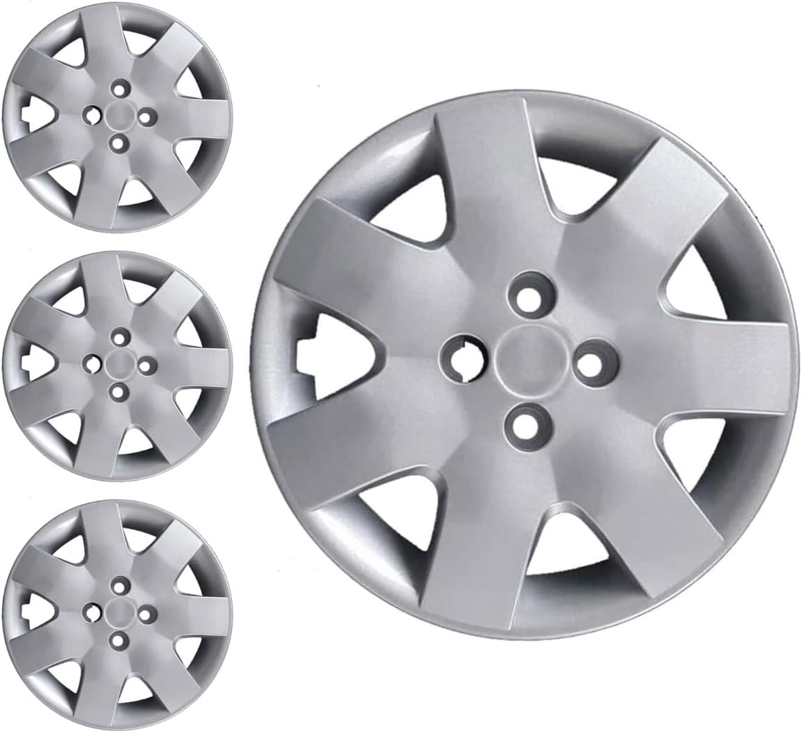RYELDOM Set 4 Borchie Copricerchi 15 Pollici per Nissan Micra, Coppe Ruota Auto, Finitura Metallizzata Lucida, Fissaggio con Anello Metallico