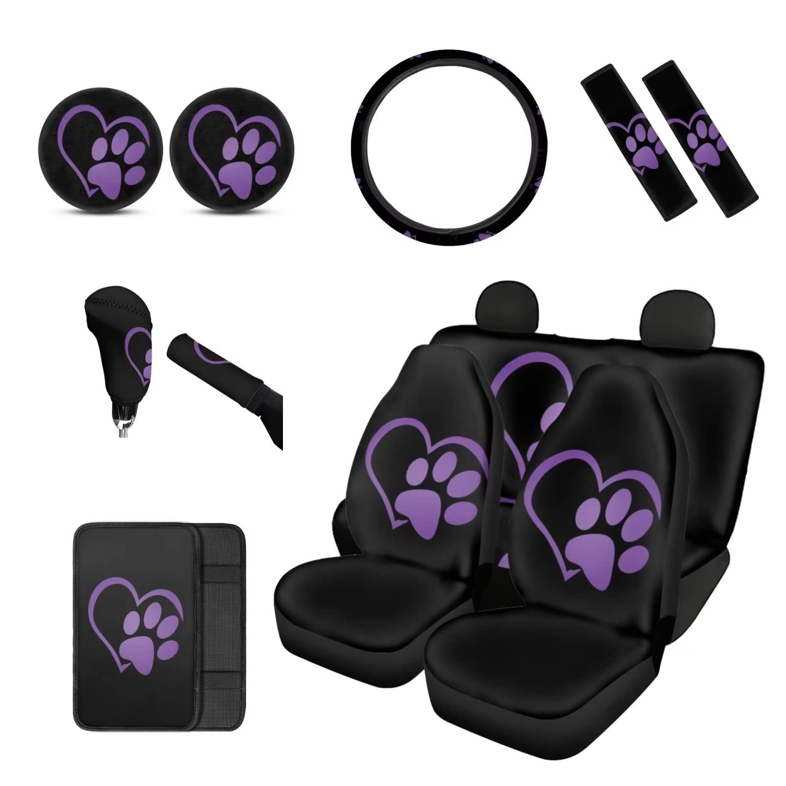 Set Completo 12 Pezzi Coprisedili Auto Anteriori Con Coprivolante, Bracciolo, Cestino, Sottobicchieri, Accessori Interni Auto