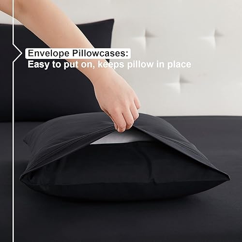 Miniatura 4 de Nestl Juego de sábanas de 3 piezas, sábanas de lujo de hotel, extrasuaves, de doble cepillado para tamaño individual, juego de 2 tonos blanconegro,