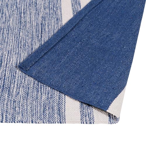 Image of Hand Woven 100% Natural Cotton Designer Rug|Kitchen Runner|Bedside Runner|Kitchen Mat|Carpet|Multiple uses for Balcony,Living Room,Bedroom,Size-22x60 Inches, (Blue)