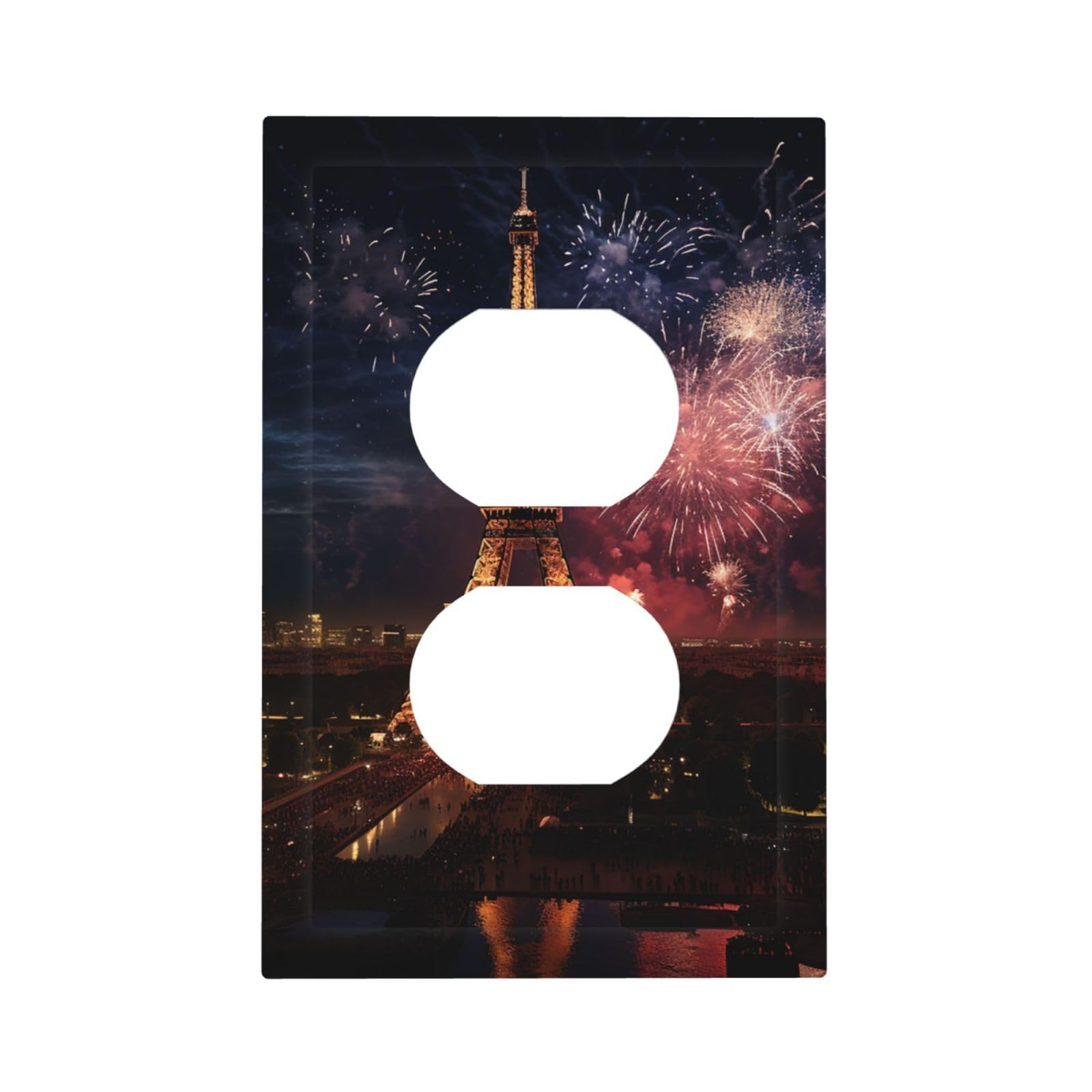 1-Gang Decorator Wall Plate Eiffel Tower Fireworks Light Switch Cover Single Gang Receptacle Outlet Wall Plate Mid Size 5" x 3" Wallplate Unbreakable Polycarbonate Outlet Faceplates Covers