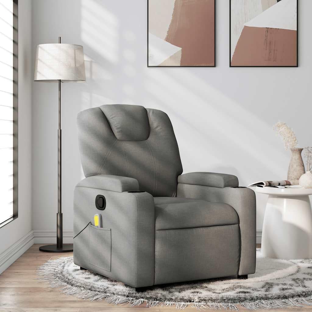 vidaXL Dark Gray Fabric Massage Recliner Chair with Manual Recline and Vibration for Living Room Comfort