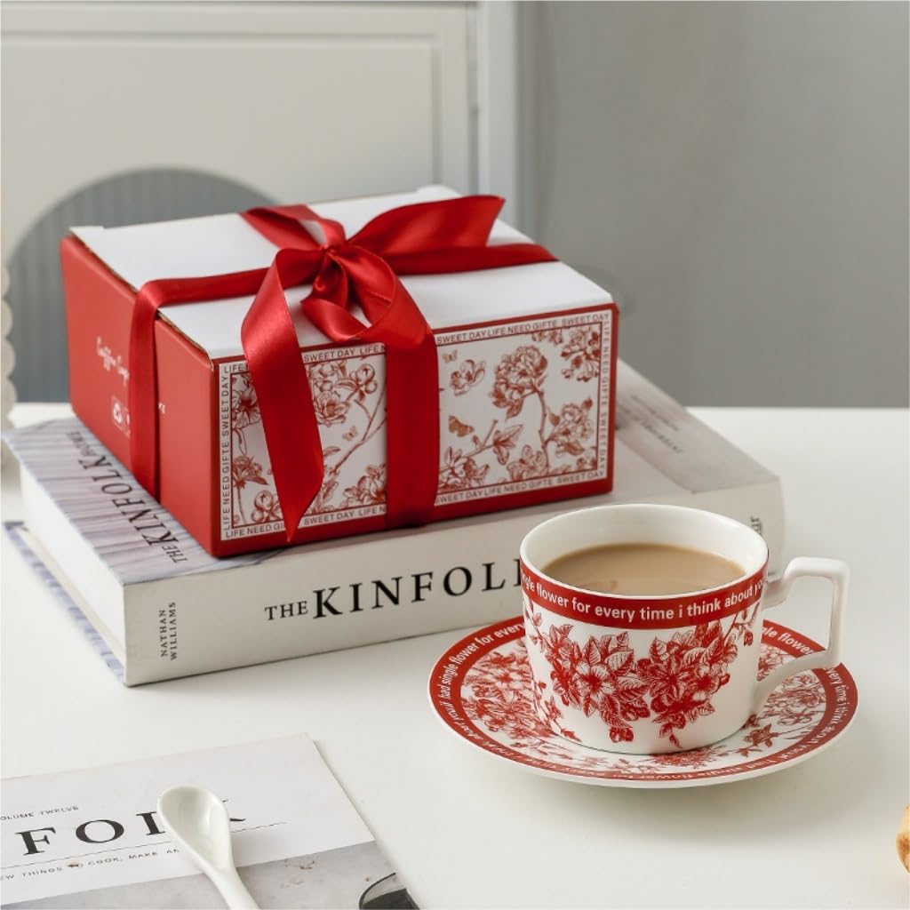 Herbata herbaty, Ceramiczny zestaw filiżanek i spodków do kawy Wysokiej jakości(Red)