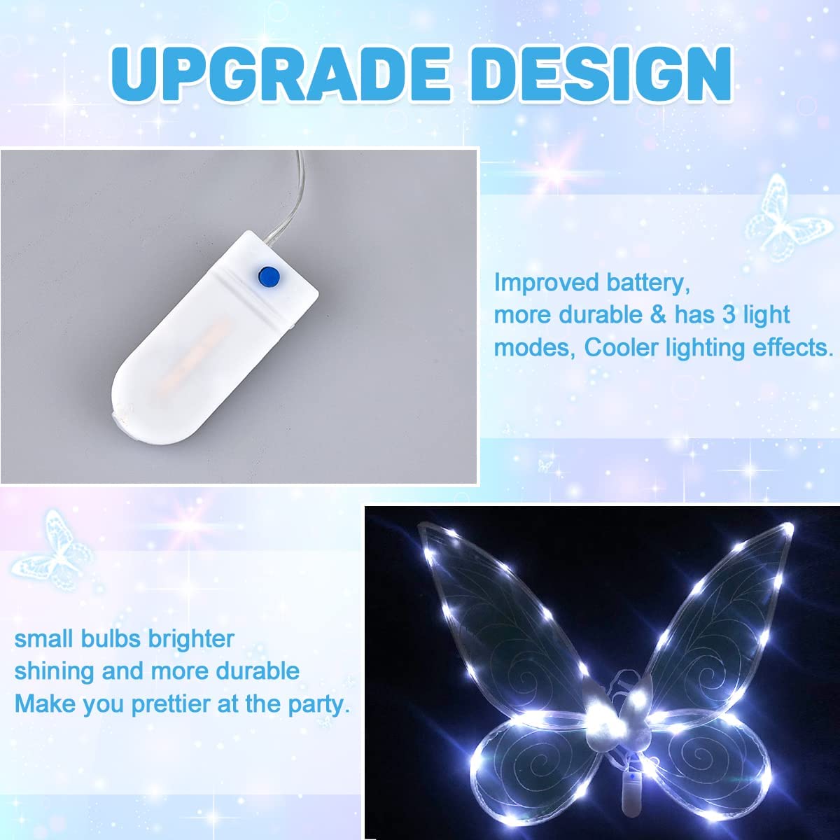 Ali Di Fata Luminescenti Con Luci LED - 3 Modalit&agrave; | Costume Fata Adulti Per Feste E Carnevale