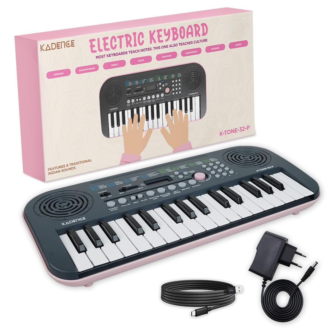 Kadence K-Tone Pink Kids Keyboard–32 Mini Accordion Keys,128 Tones including 15 Realistic Voices & 8 Indian Instruments, 128 Rhythms,30 Demo Songs with power adapter (With Adapter)-image-44