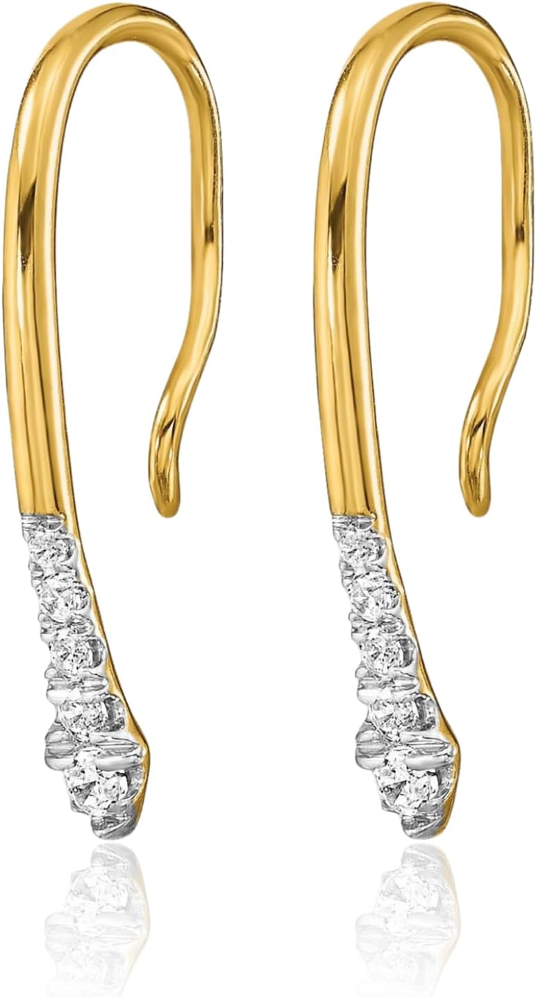 IceCarats 10K Solid Yellow Gold 0.12 carat Diamond Medium Wire Threader Drop Earrings 21.4mm 7/8 inch Round Cut, Natural, Prong Set For Her