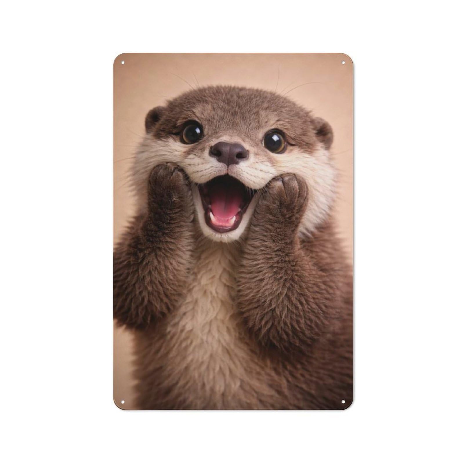 Excited Otter Portrait Vintage Tin Sign 30x20cm for Café Or Home Bar, with Clear Vintage Wall Decor Character