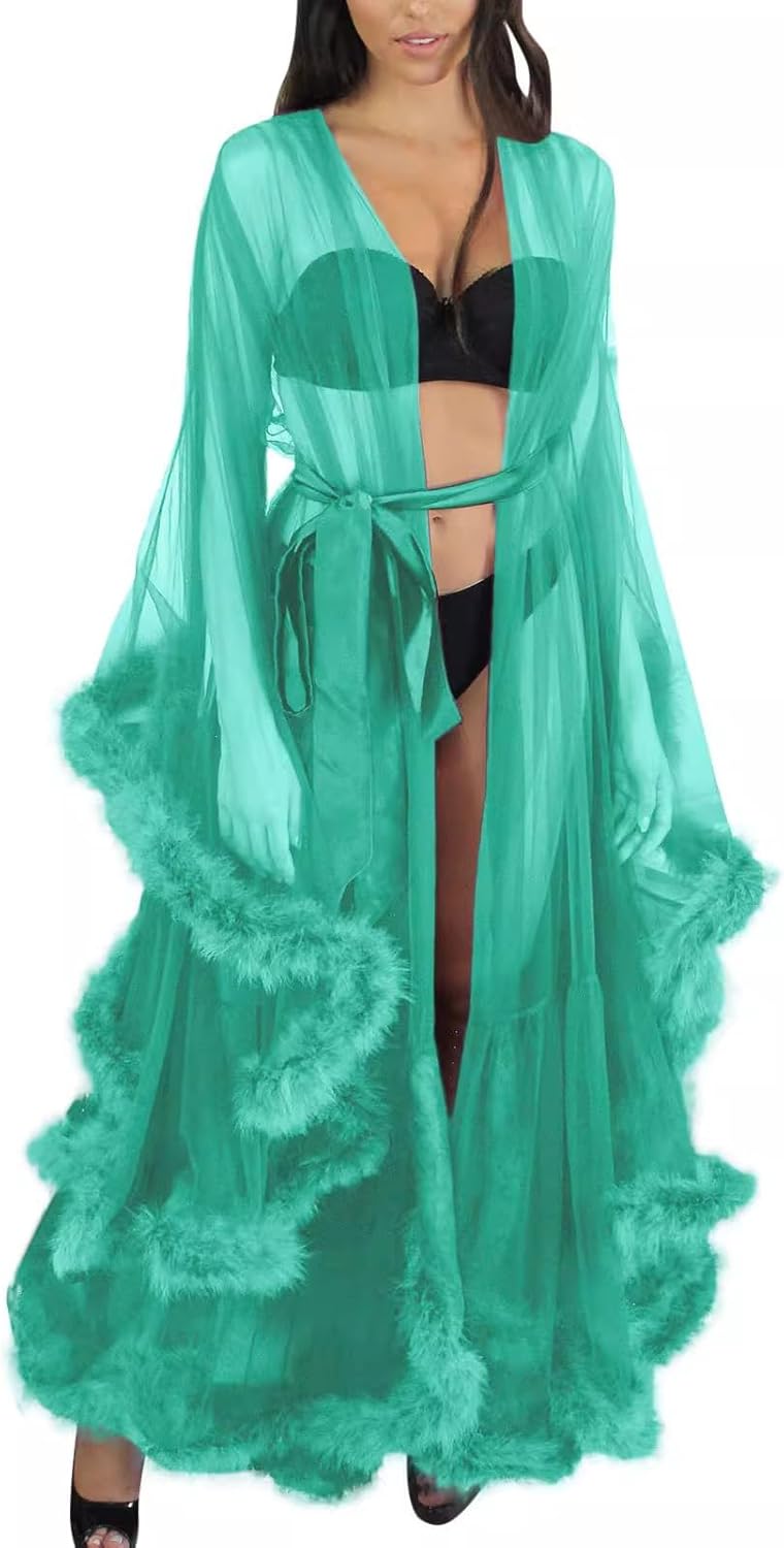 Long Fur Tulle Robe for Women, Maternity Lingerie, Sexy Robe for Maternity Photoshoot - Image 3