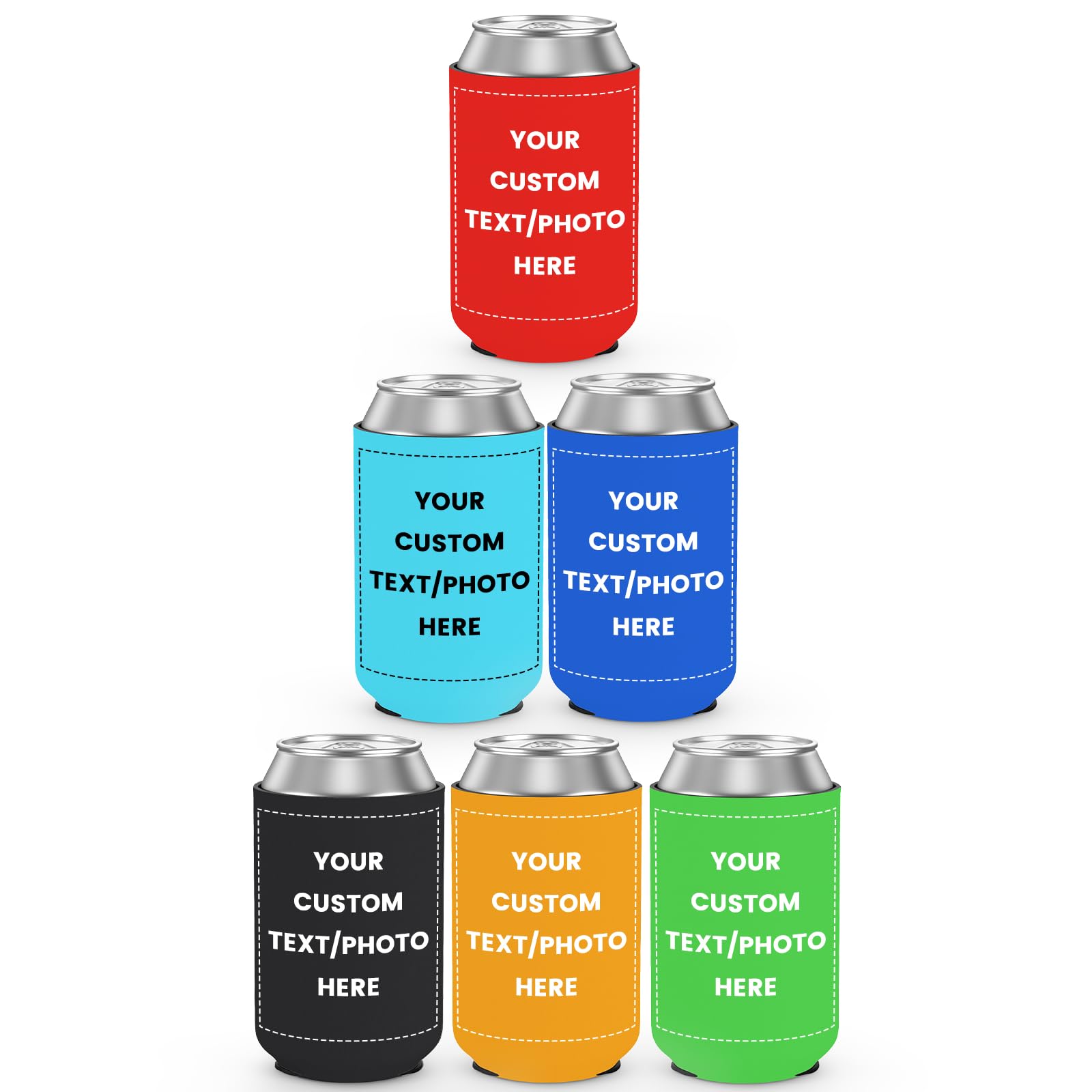 100 Pack Custom Can Coolers Sleeves Bulk Personalised Foldable Insulated Neoprene Can Drink Bottle Holder with Logo Photo Text for Wedding Anniversary Party Customised Gifts