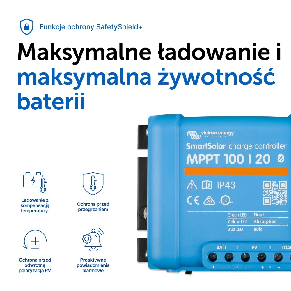 Victron Energy SmartSolar MPPT 100V 20 amp 12/24/48-Volt Kontroler Ładowania Słonecznego (Bluetooth)