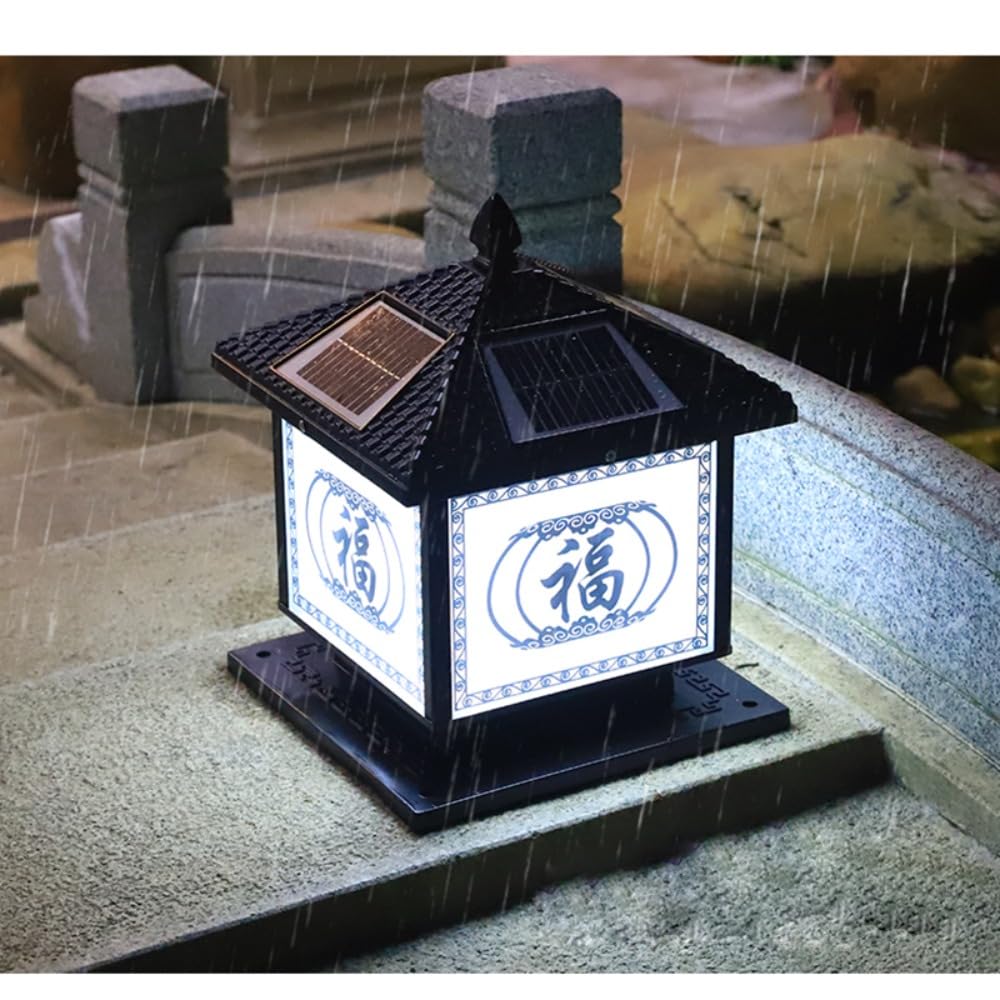 Lámpara de poste solar creativa al aire libre a prueba de agua para moderno para jardín, patio, porche, pared de cierre, casa, villa, luz de poste LED Retro (B Negro D25CM 1PCS)