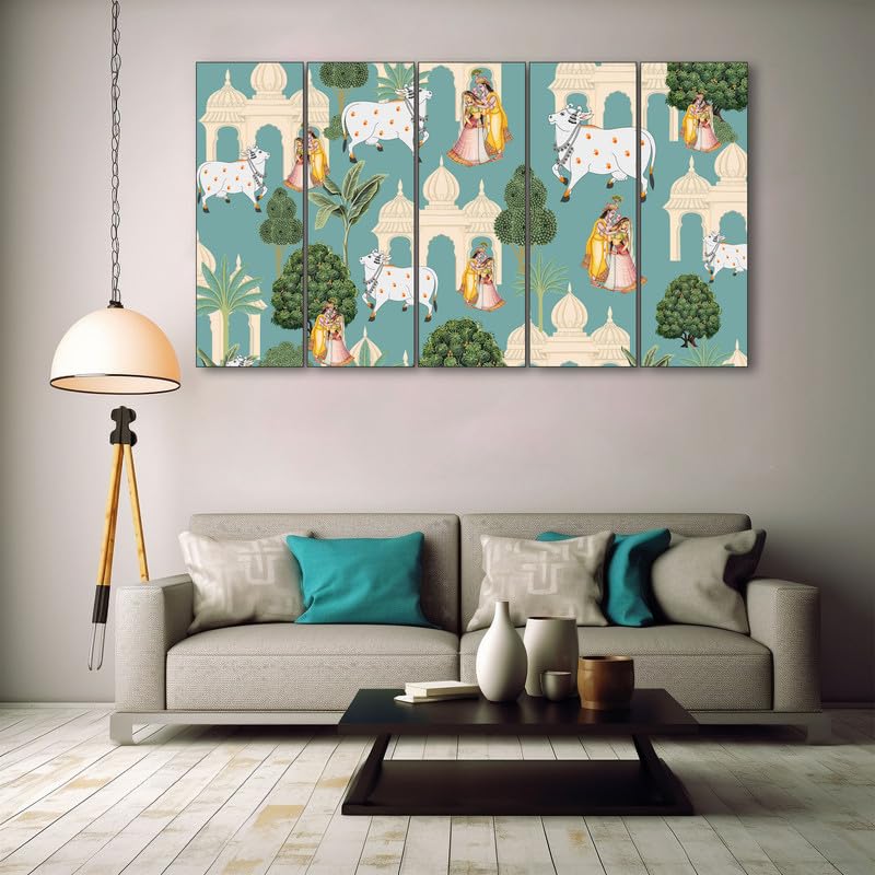 Image of The Castle Decor Pichwai art painting with frame Big Size 36x60 Wall art for living room,Bedroom,Drawing room,Hotels-Wooden Framed-570