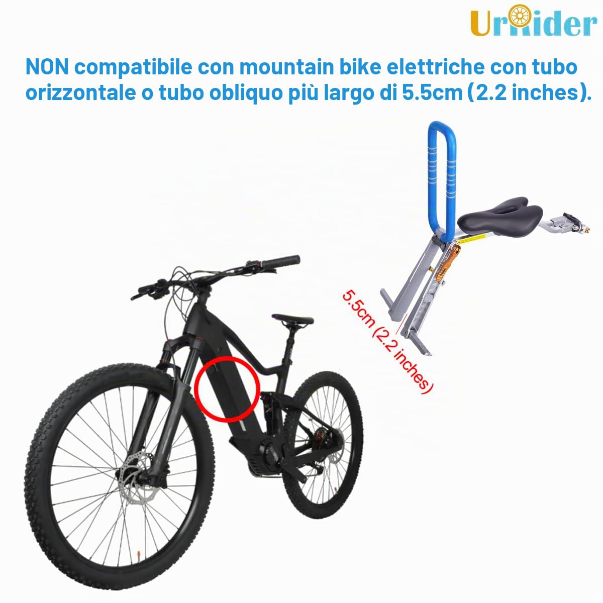 UrRider Seggiolino Bici Anteriore per Bambini, Pieghevole e Portatile, Montaggio Rapido, Adatto per Mountain Bike, Bici da Donna e Bici Pieghevoli