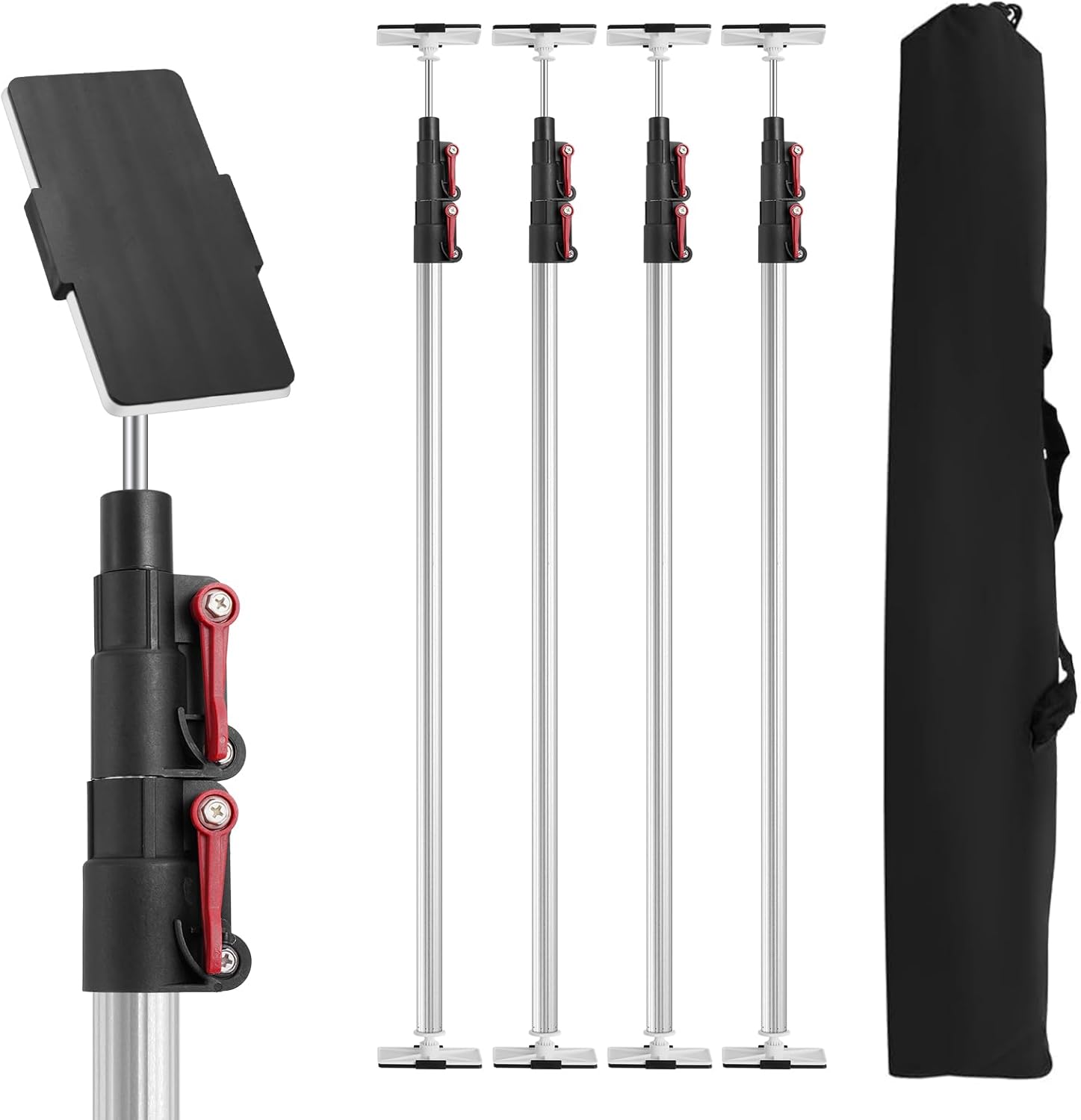 12FT Dust Barrier Poles 4 Pack withCarry Bag, Stainless Steel Retractable Zipper Wall Poles Kit for Renovation, Remodeling and Isolation Work