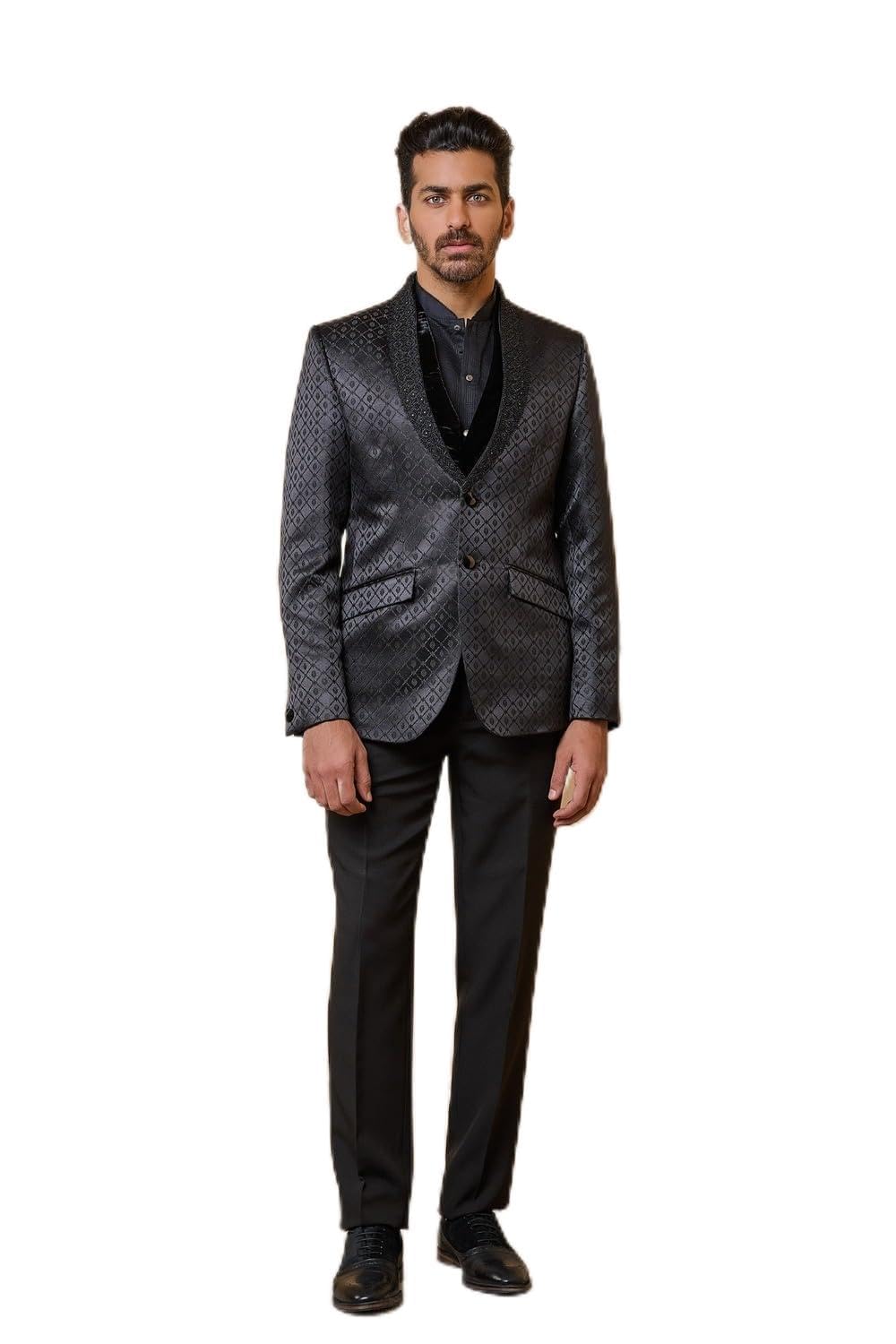 tasva Black Jacquard Dinner Jacket With Embroidered Lapel-picture-27