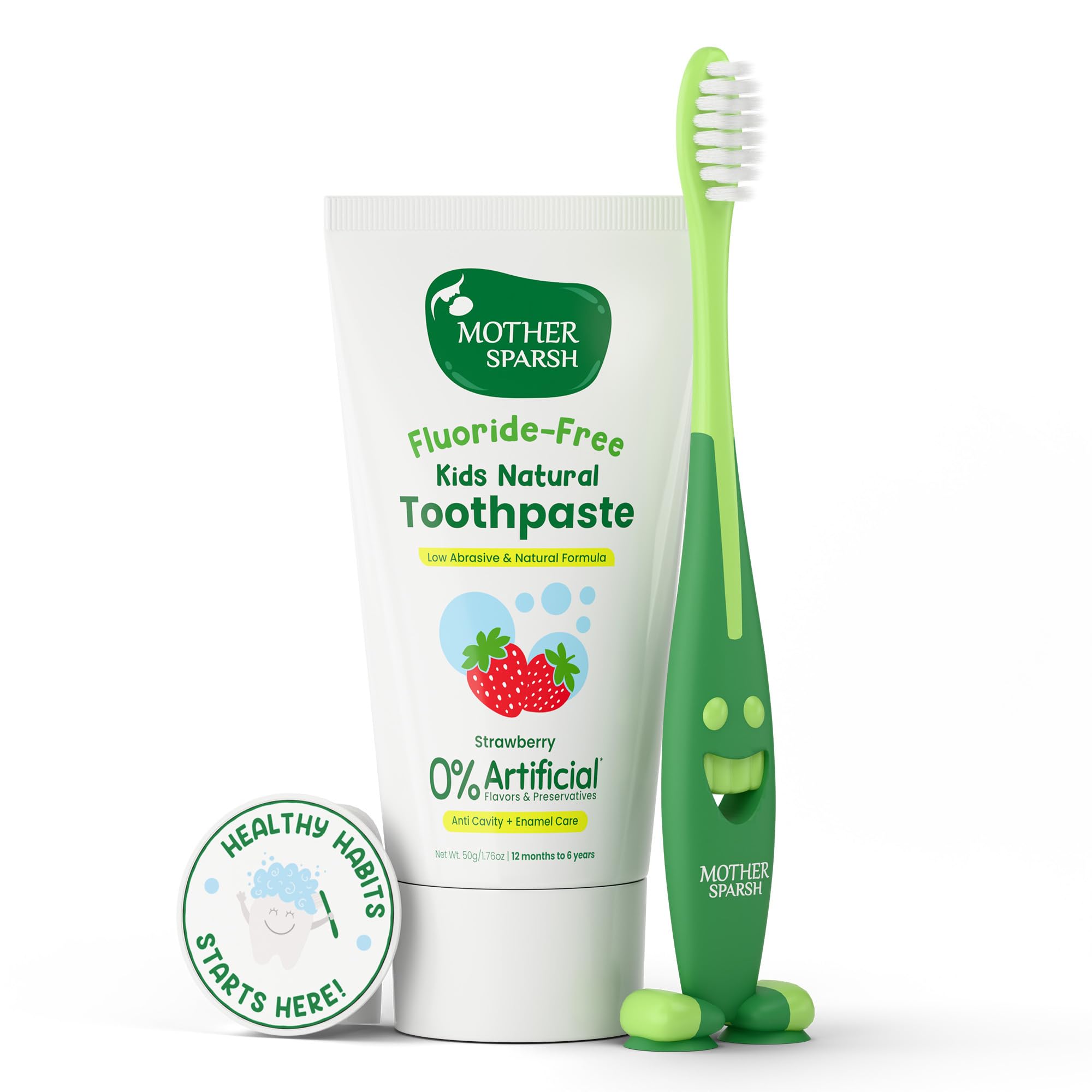 Mother Sparsh 100% Natural Toothpaste for Kids-50g, Strawberry (Pack of 2) | Strengthens Gums, Whitens Teeth | Anti Cavity Baby Toothpaste Free from Preservatives, Fluoride & Artificial Sweeteners