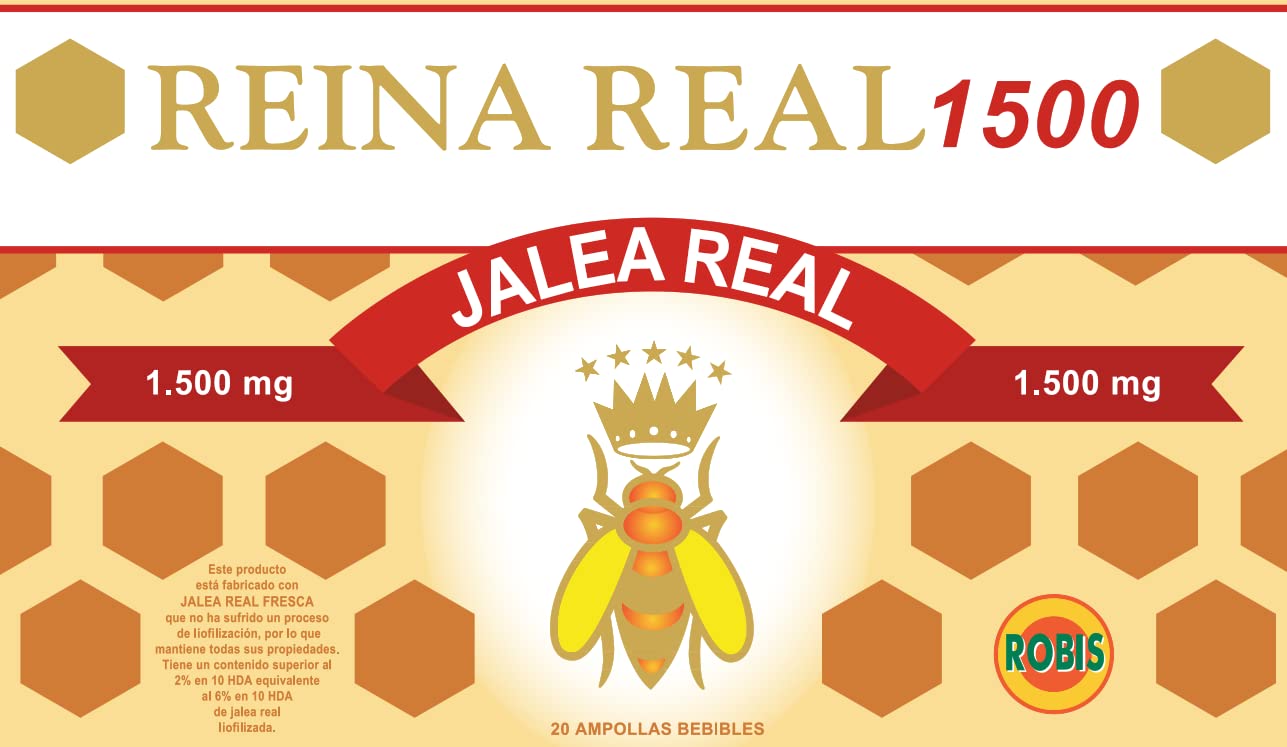 Robis Reina Real 1500 | Gelatina reale fresca | Stimolante dell'energia - rafforza il sistema nervoso - Aiuta a eliminare l'esaurimento mentale | 20 fiale di 10 ml