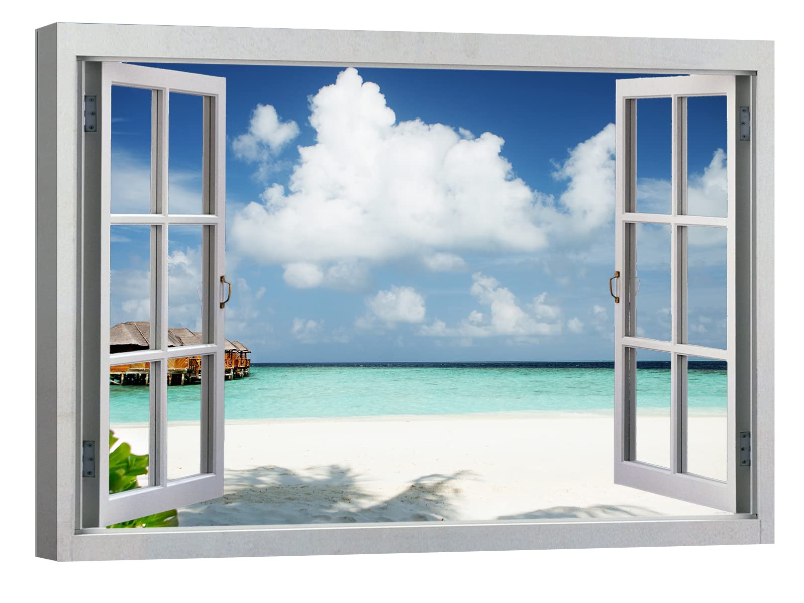 canvashop Quadri Finestra Sul Mare Cm 70X50 Stampe Da Parete Quadro Su Tela Canvas 60 - Capanne isola Esotica