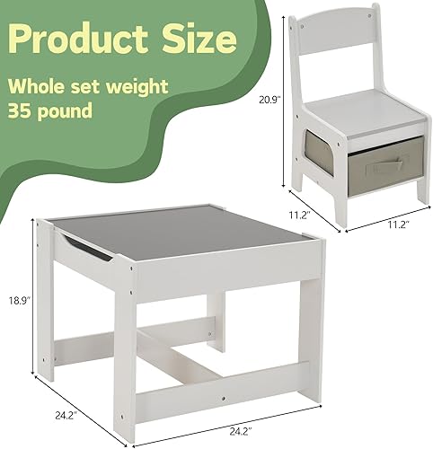 Miniatura 2 de Karl home Mesa y sillas para niños, juego de mesa y silla 3 en 1, mesa de actividades con almacenamiento, silla de escritorio de madera para niños